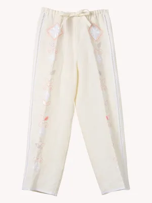 ONIRIC BLOSSOM EMBROIDERED LINEN DRAWSTRING PANTS