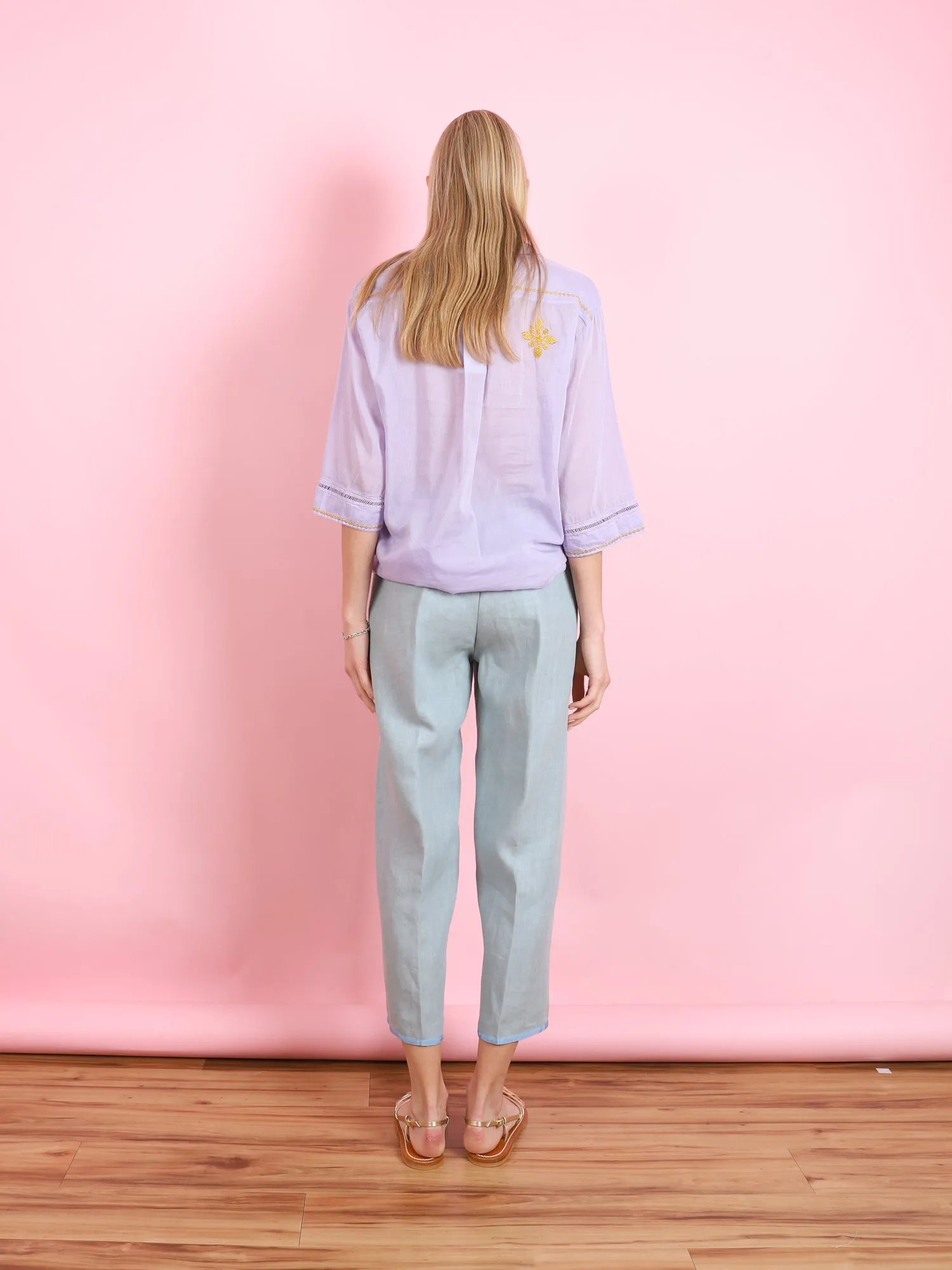 ONIRIC BLOSSOM EMBROIDERED LINEN DRAWSTRING PANTS