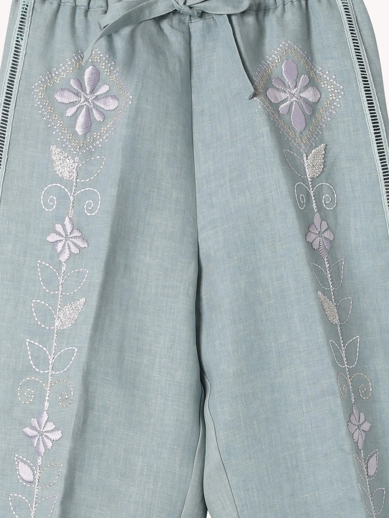 ONIRIC BLOSSOM EMBROIDERED LINEN DRAWSTRING PANTS