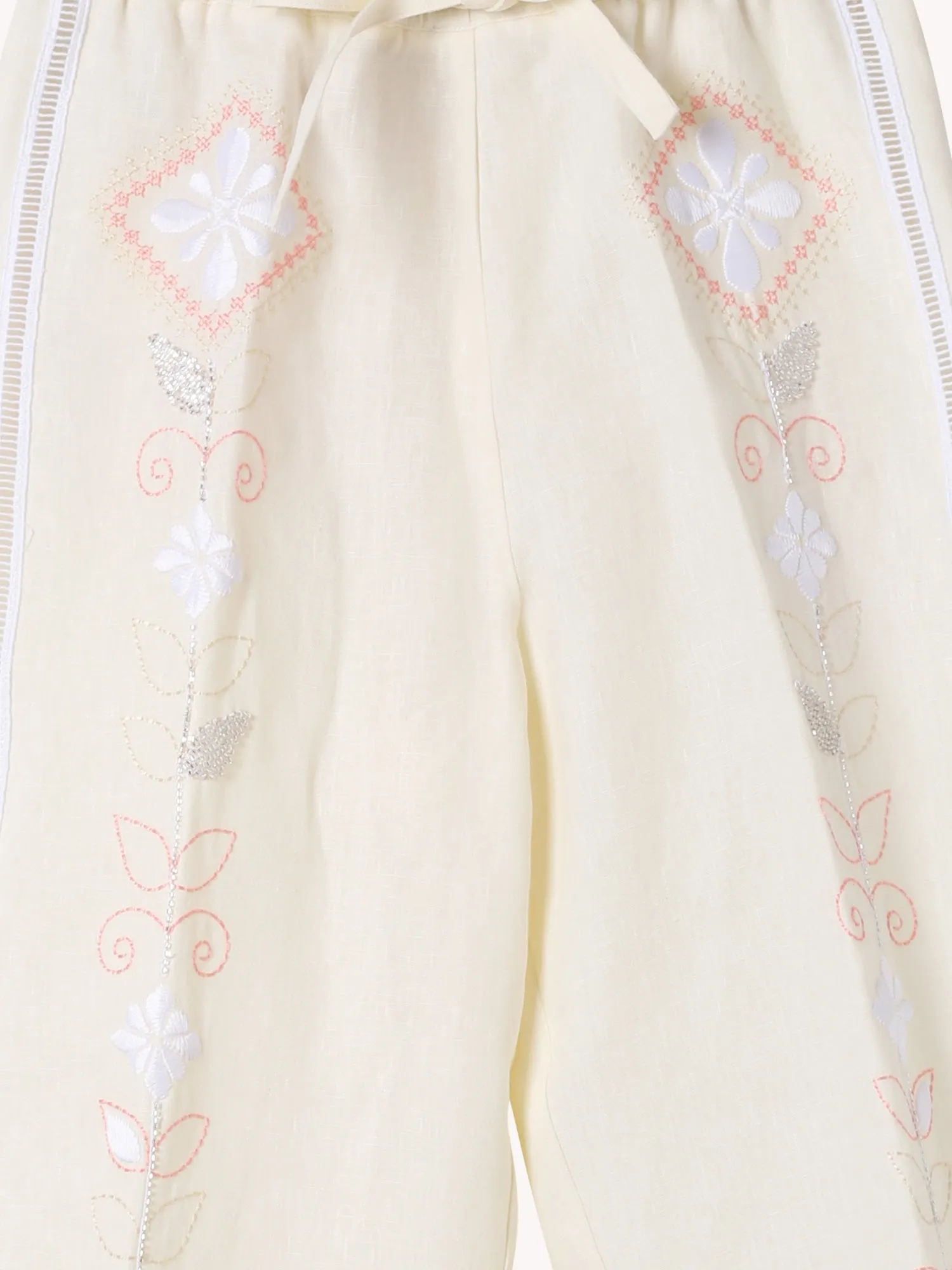 ONIRIC BLOSSOM EMBROIDERED LINEN DRAWSTRING PANTS