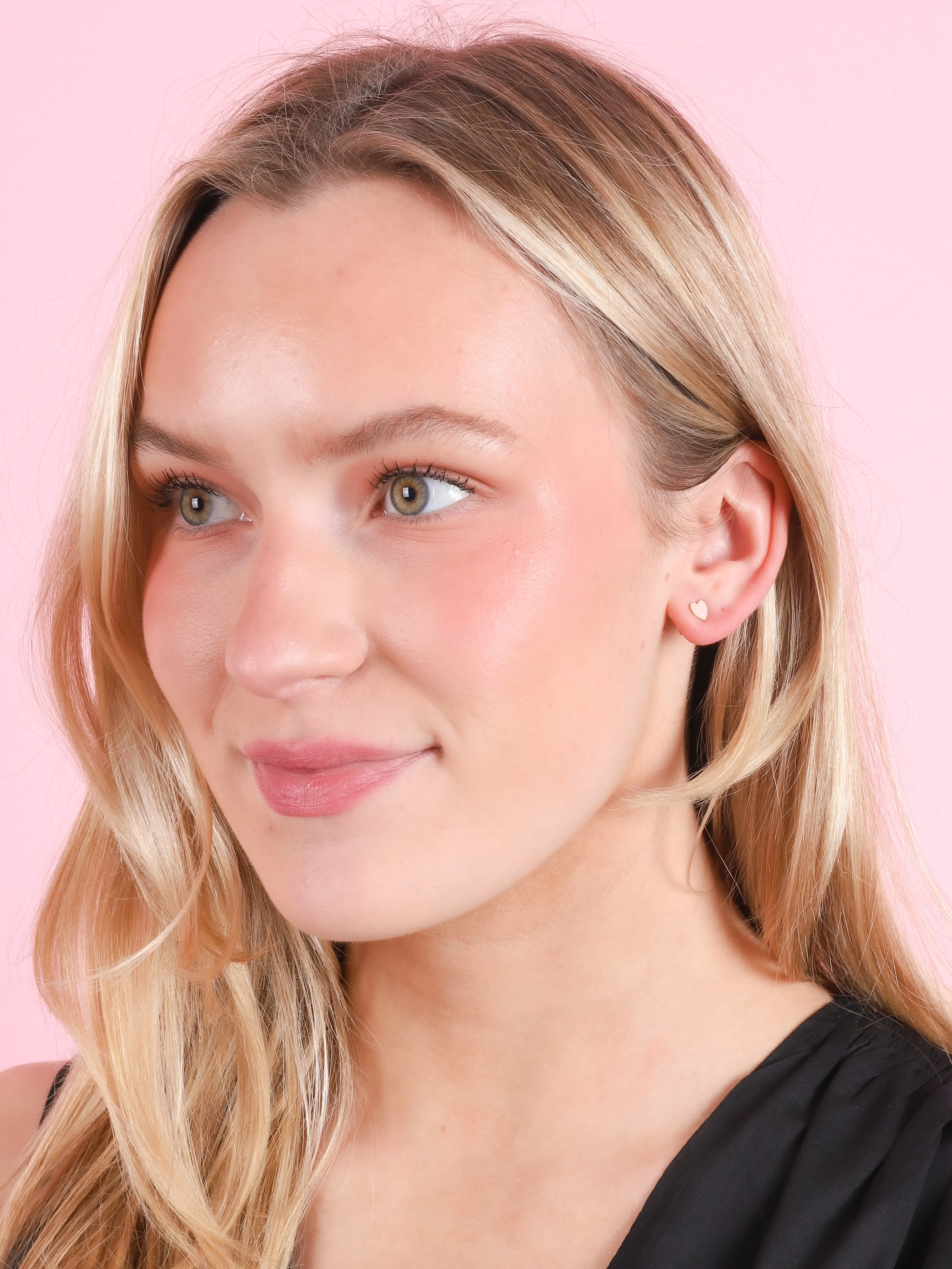 Pink Enamel Heart Stud Earrings