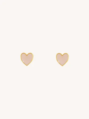 Pink Enamel Heart Stud Earrings