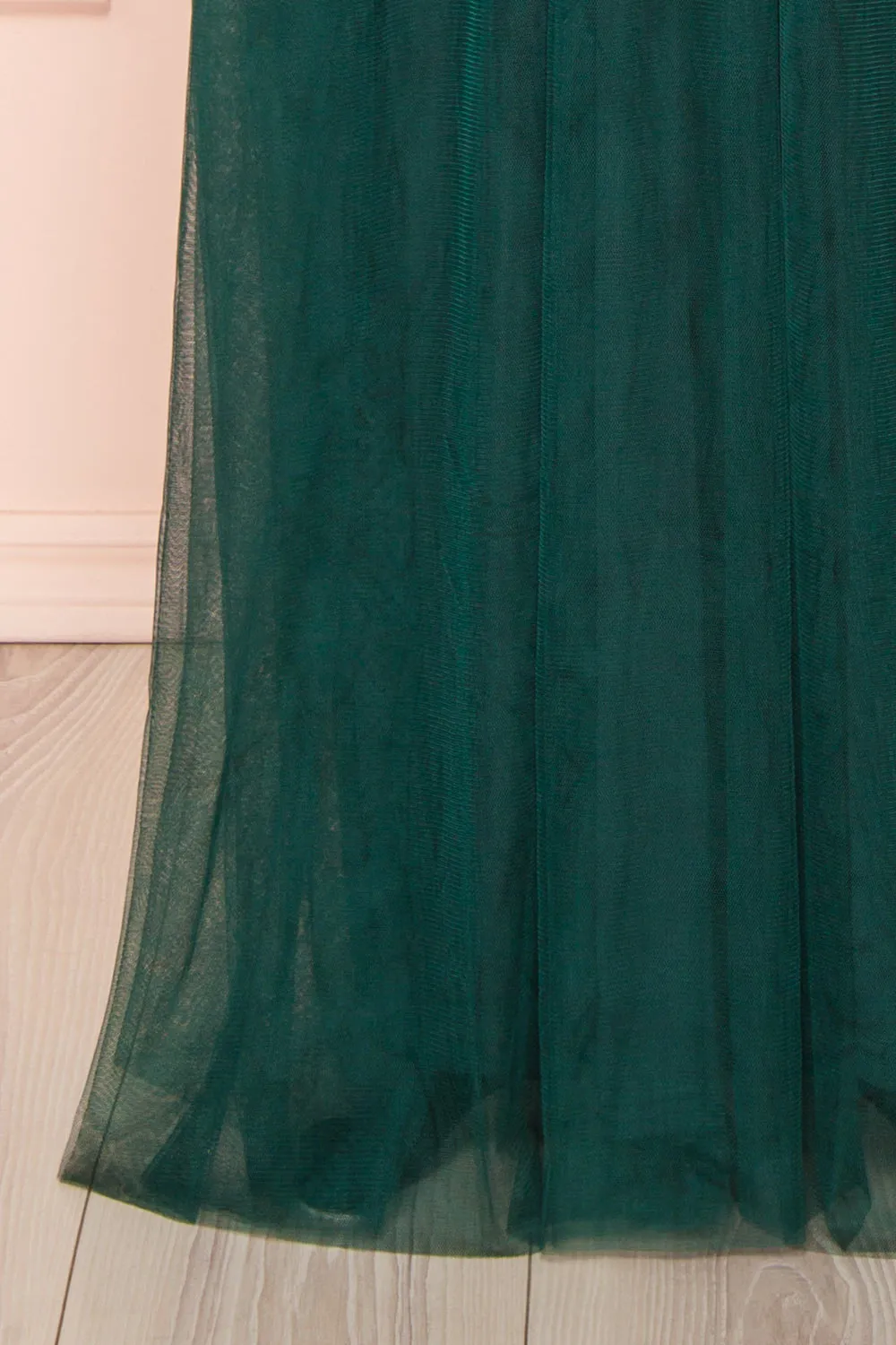 Samina Green | Tulle Maxi Dress w/ Plunging Neckline