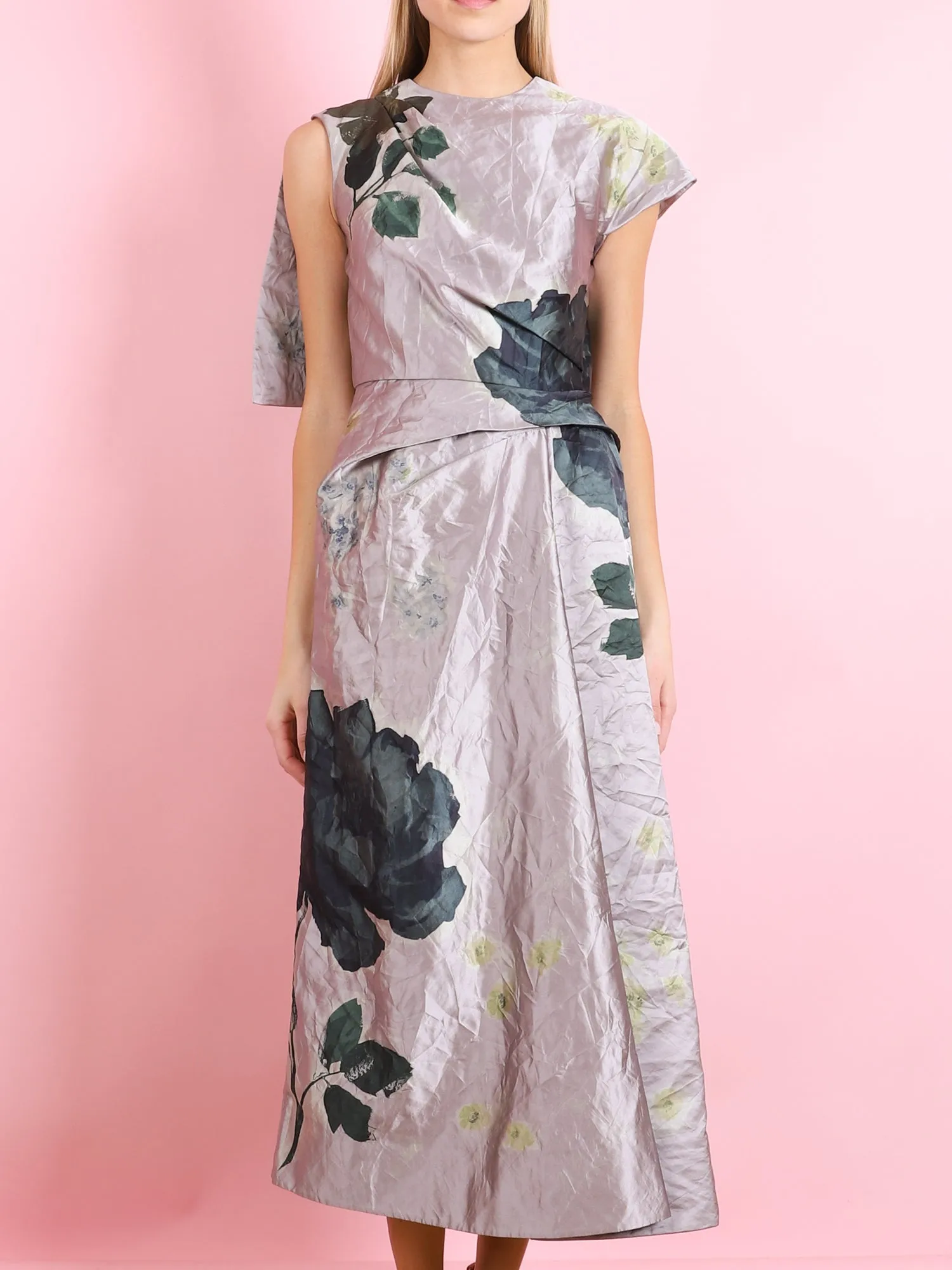 SHORT SLEEVE ASYMMETRIC MIDI DRESS