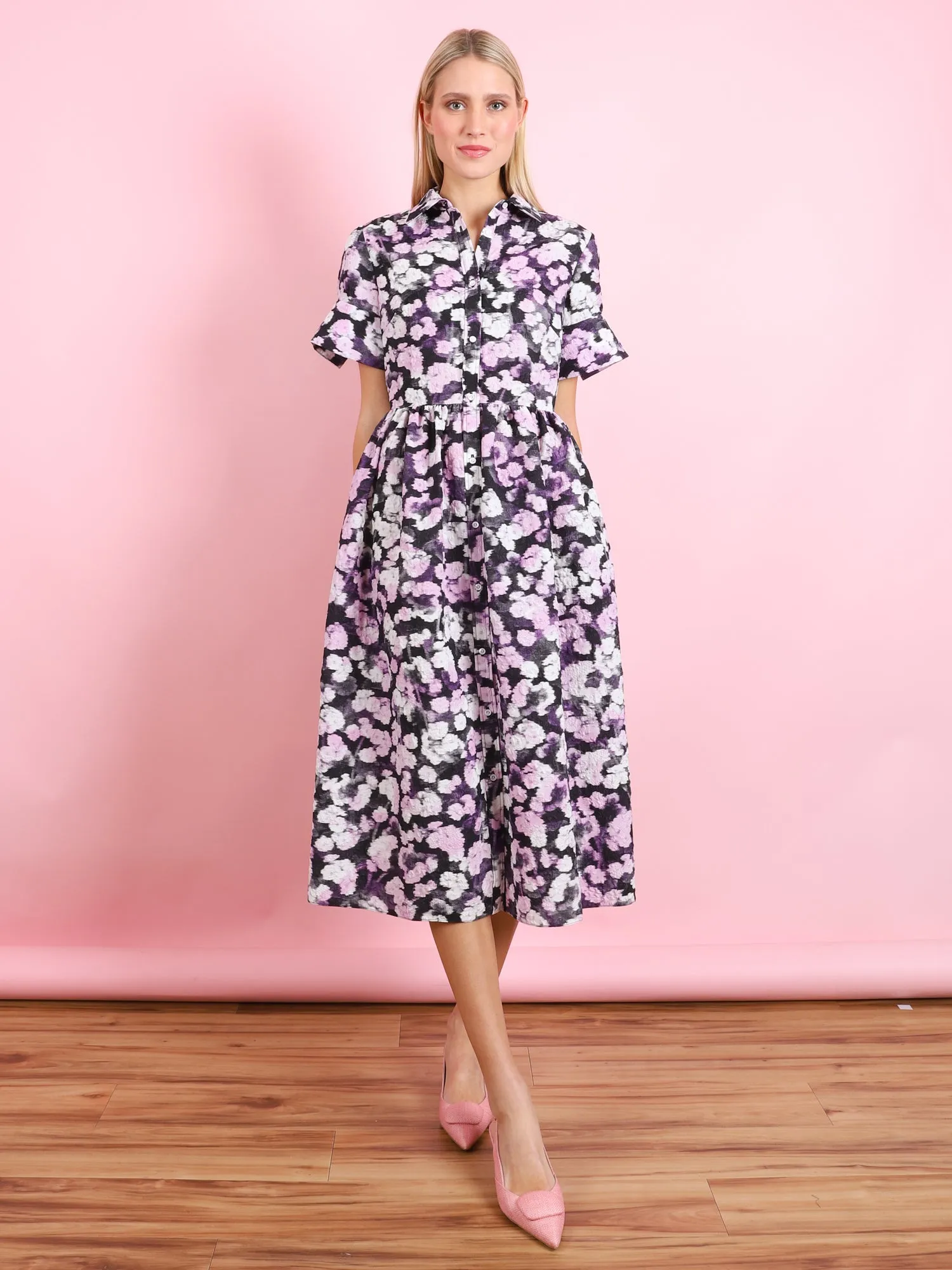 SHORT SLEEVE MIDI SHIRT DRESS
