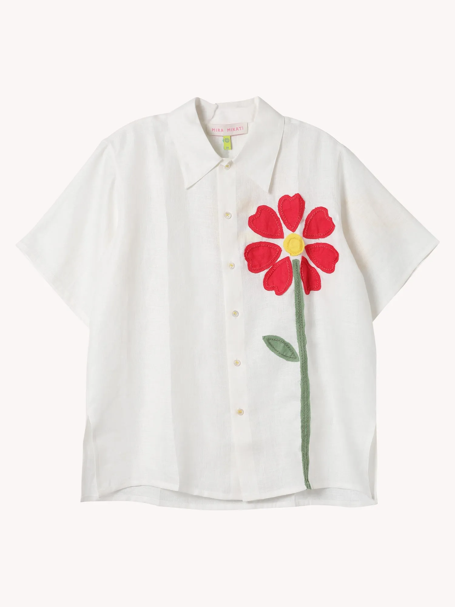 SHORT SLEEVE SHIRT WITH APPLIQUE FLOWERS