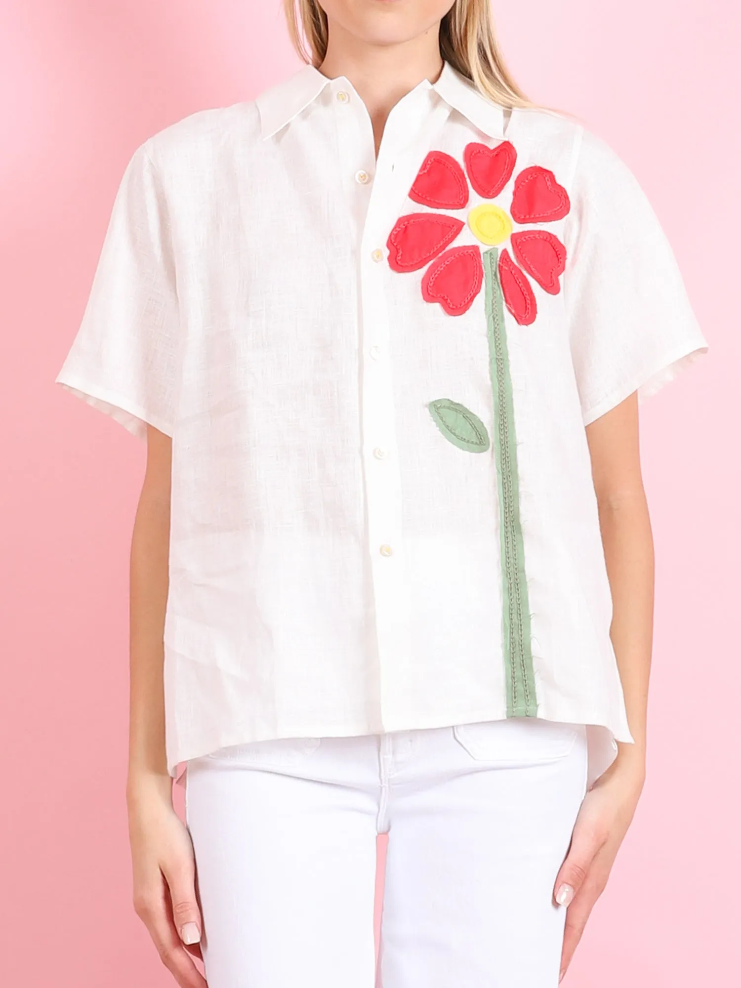 SHORT SLEEVE SHIRT WITH APPLIQUE FLOWERS
