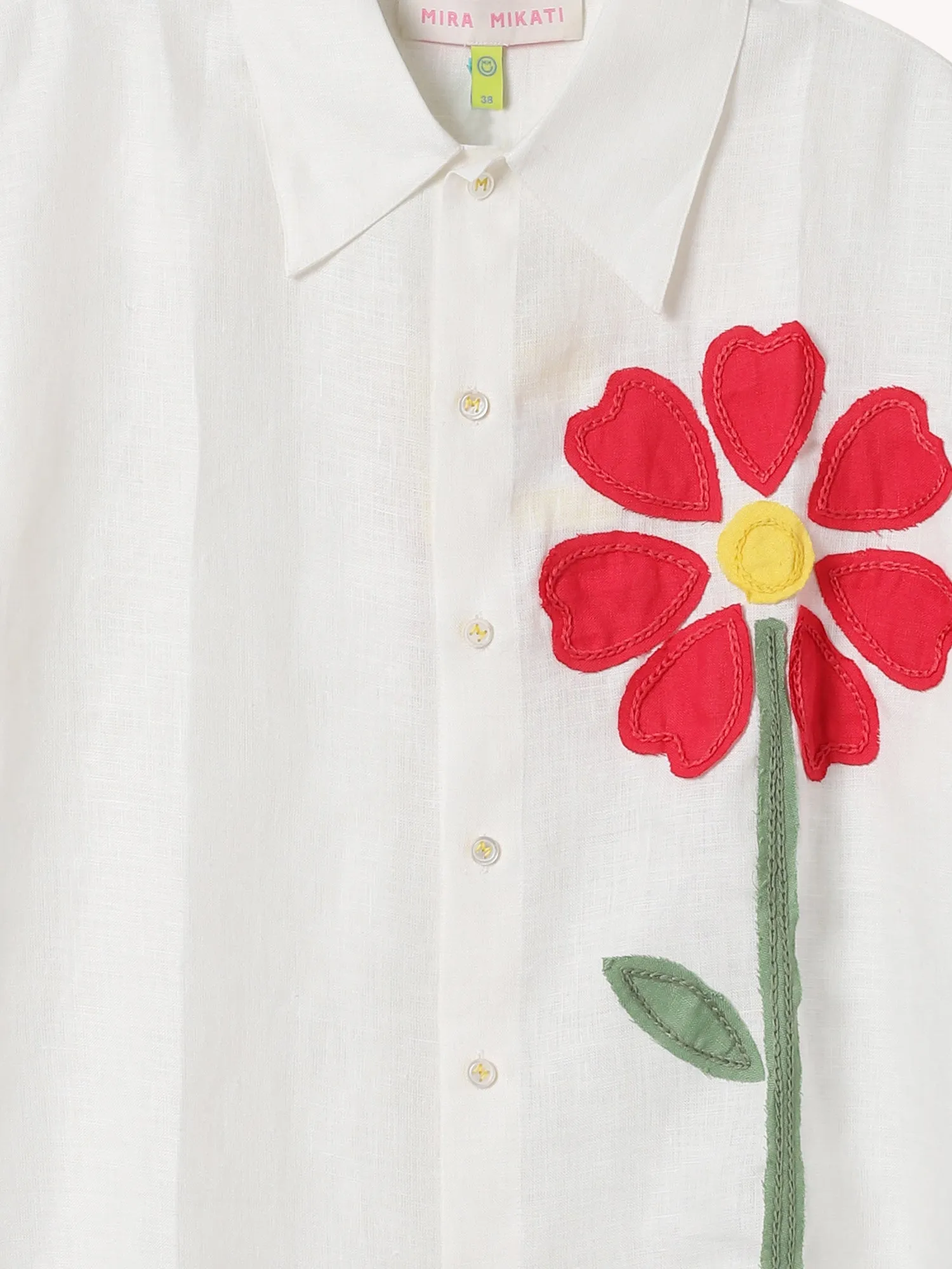 SHORT SLEEVE SHIRT WITH APPLIQUE FLOWERS