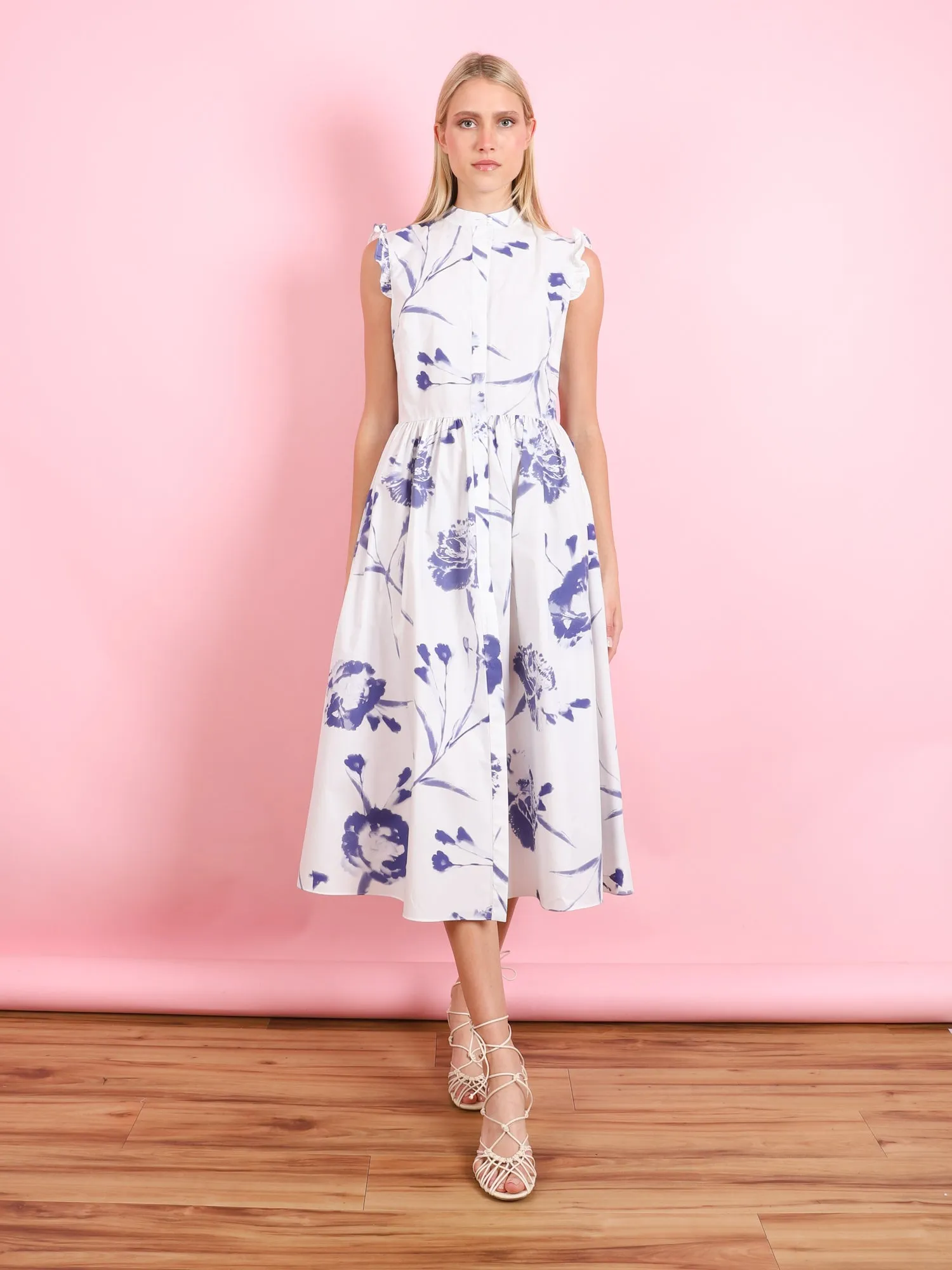 SLEEVELESS FLARED MIDI DRESS