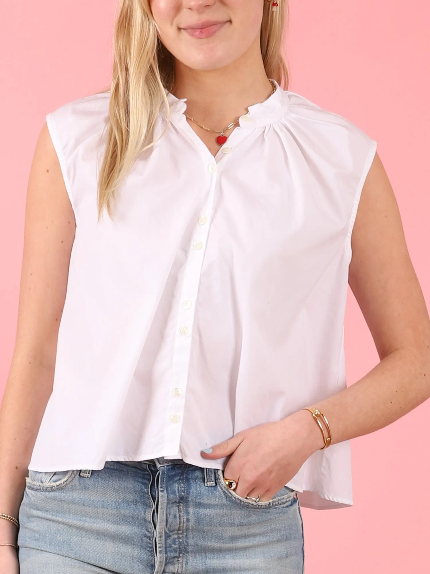 Sleeveless Shirred Collar Top