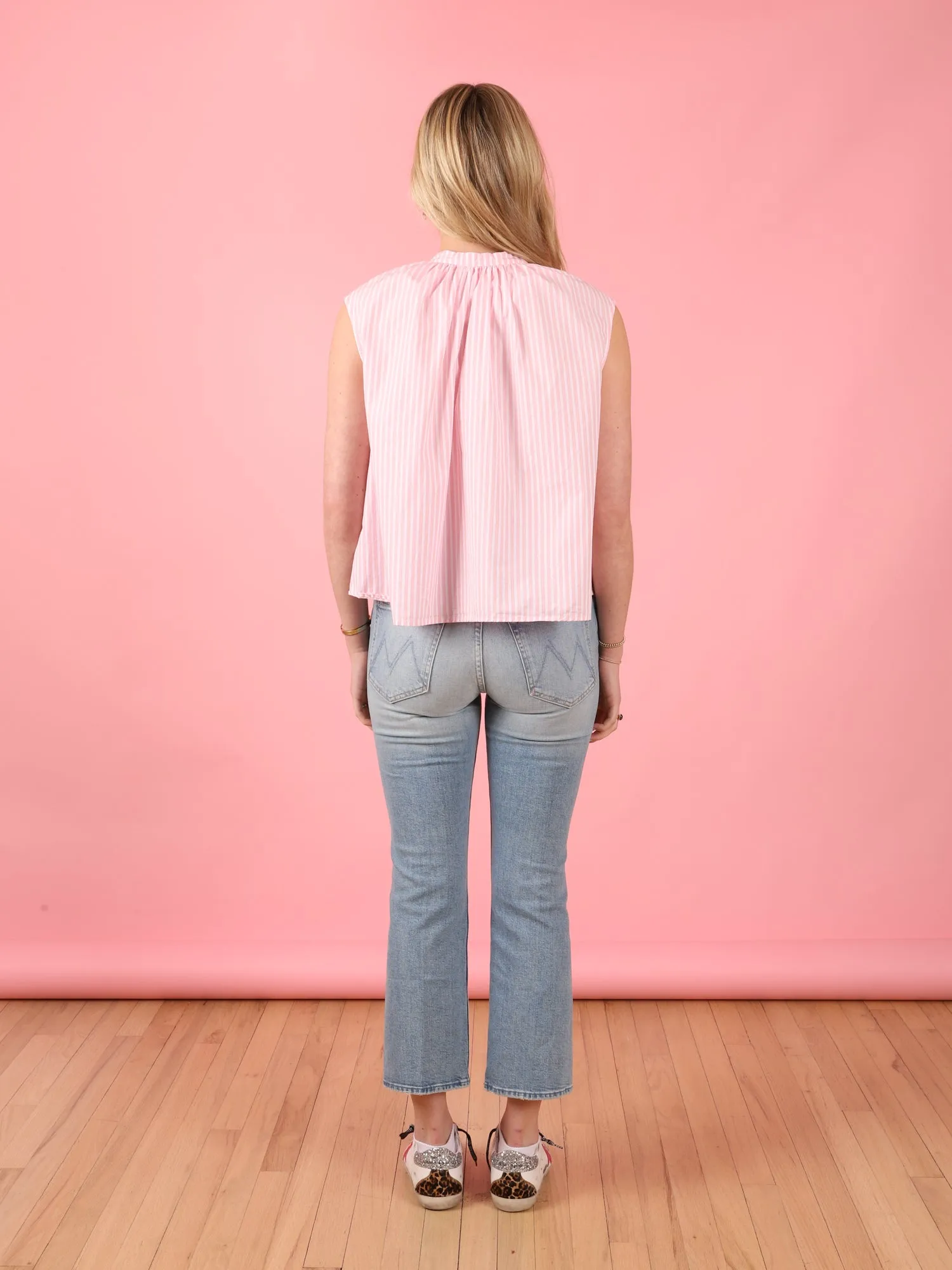 Sleeveless Shirred Collar Top