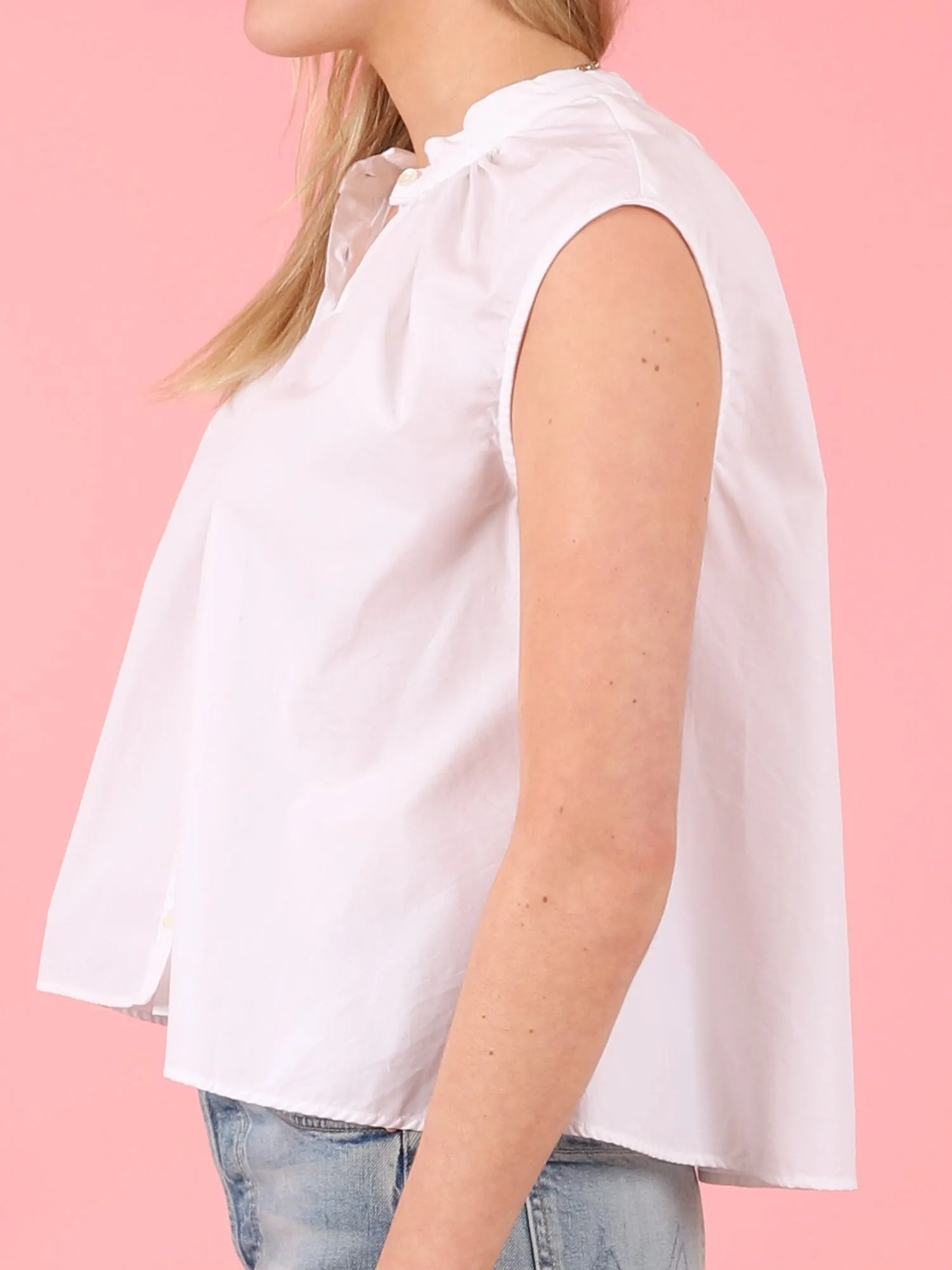 Sleeveless Shirred Collar Top