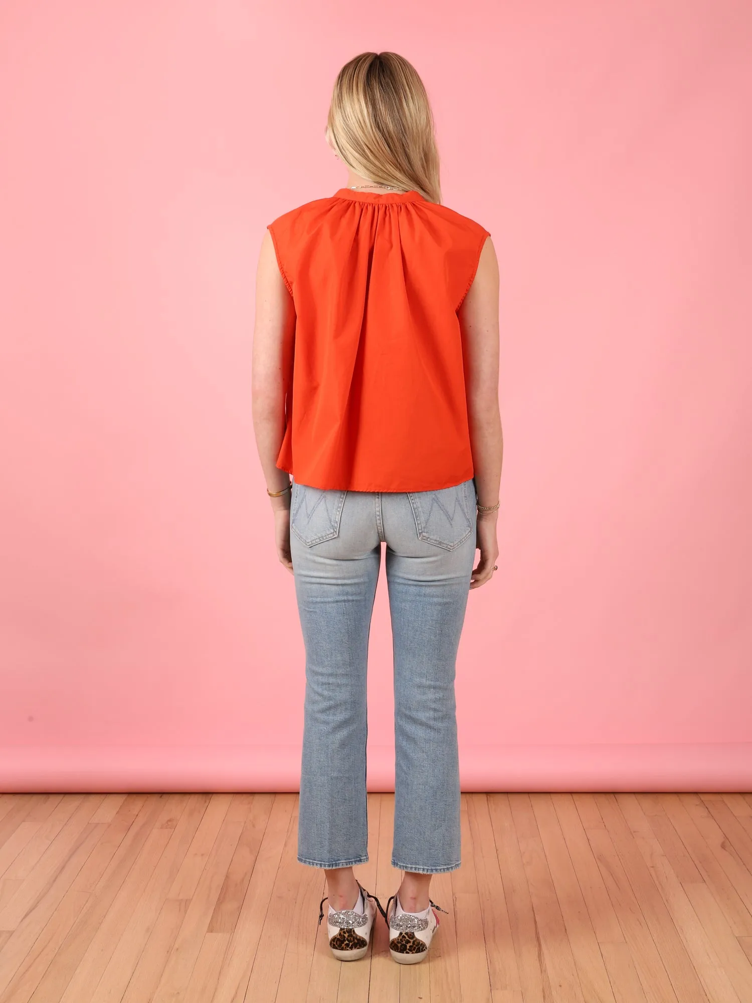 Sleeveless Shirred Collar Top