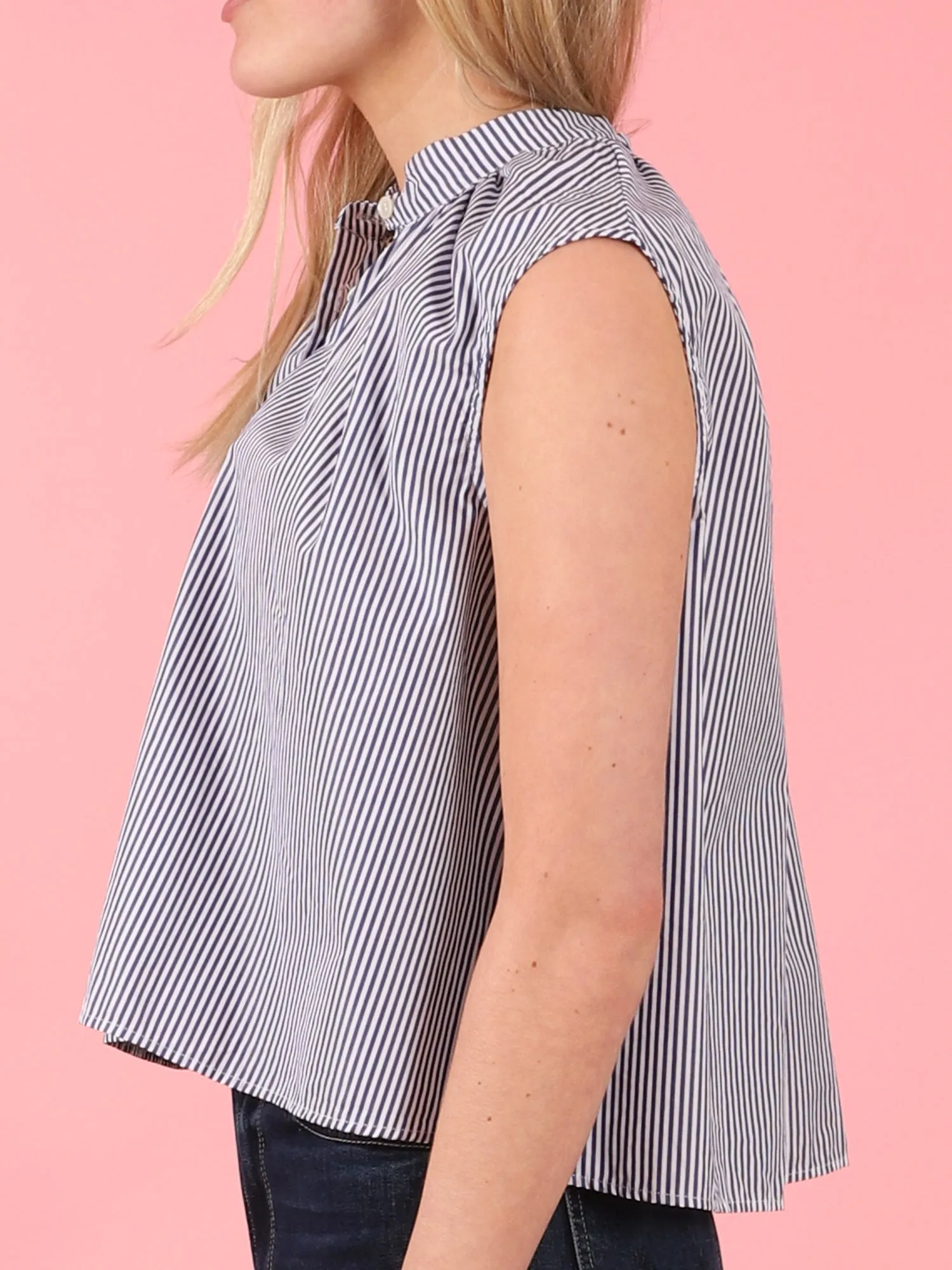Sleeveless Shirred Collar Top
