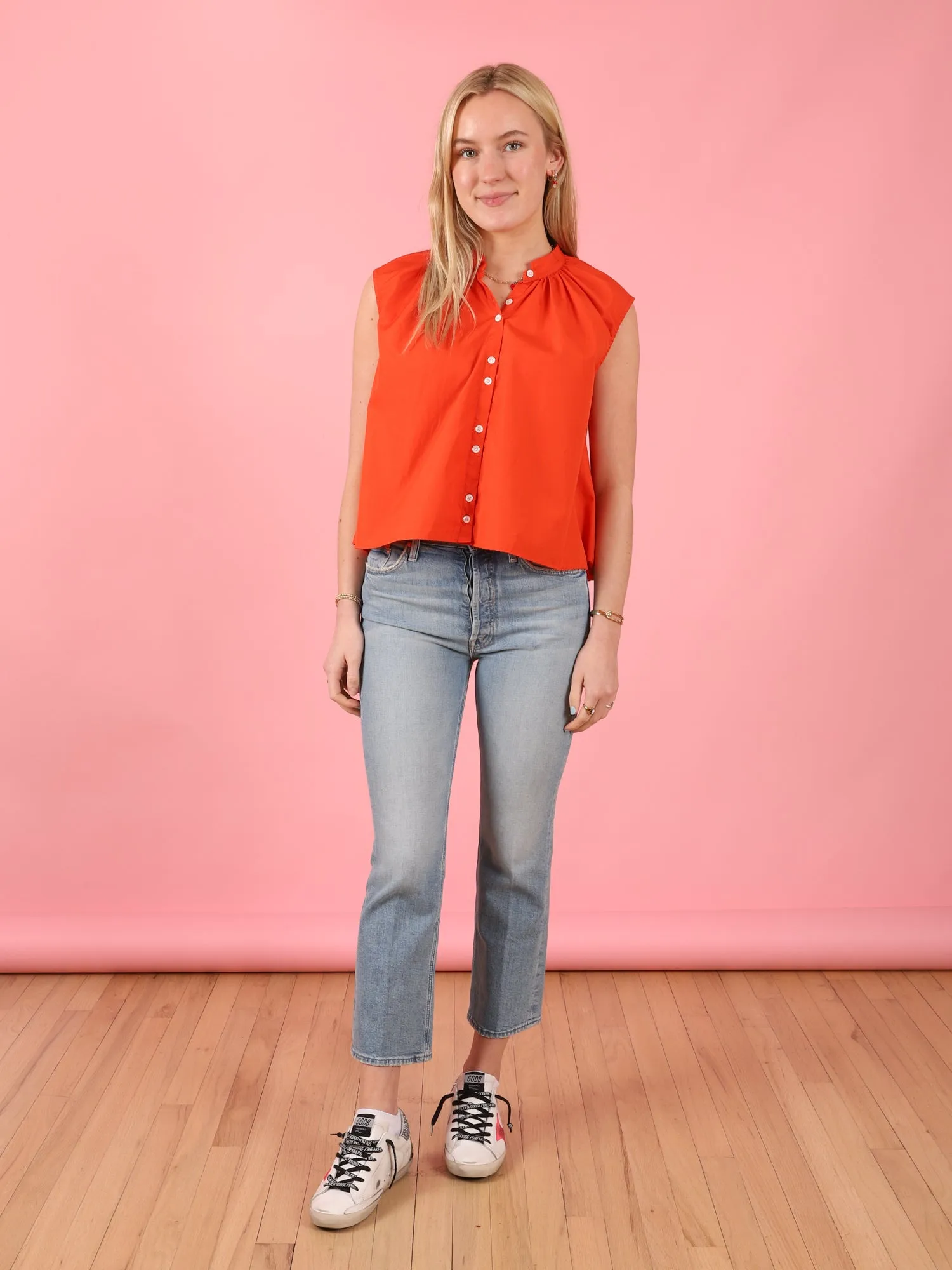 Sleeveless Shirred Collar Top