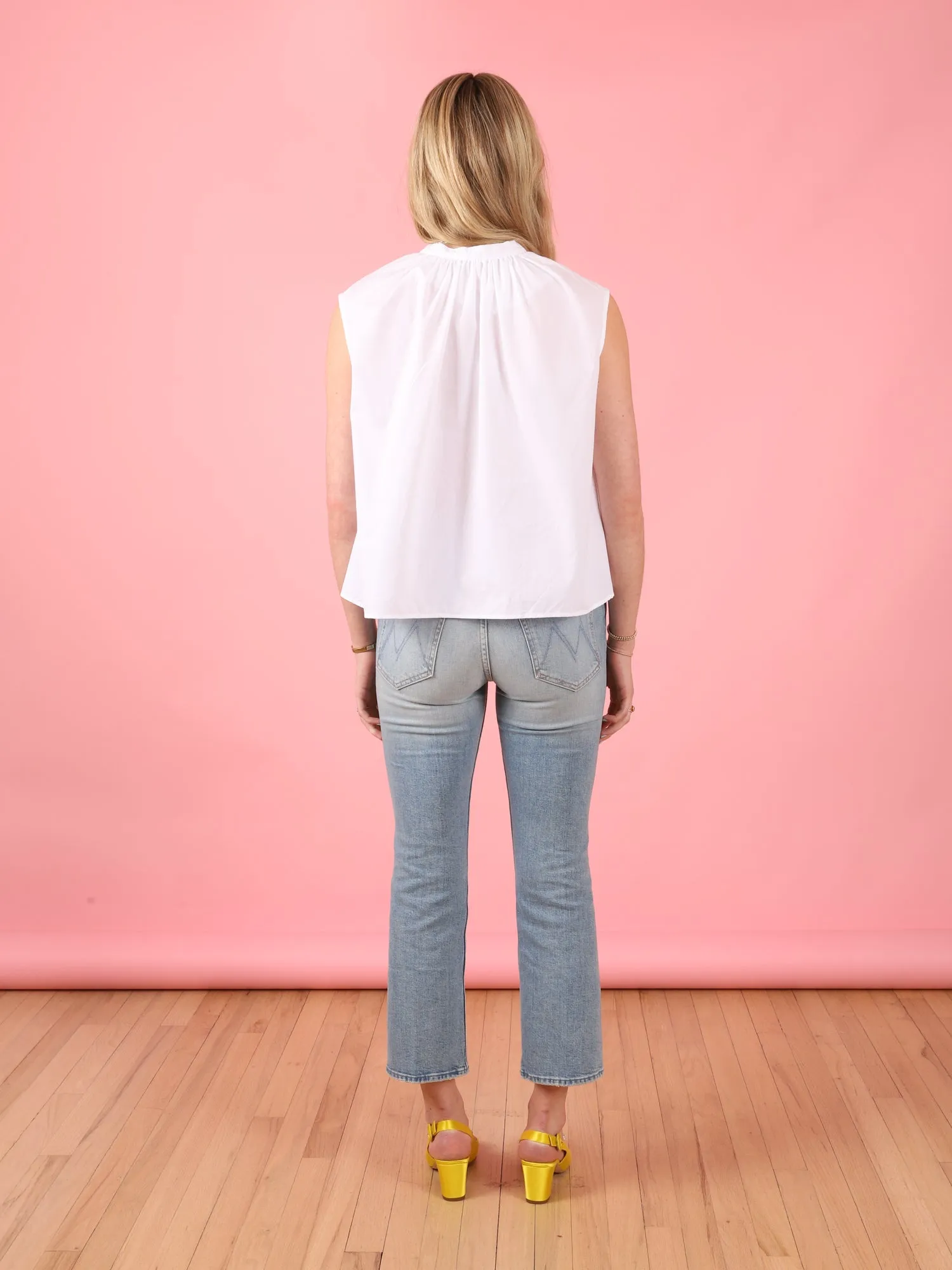 Sleeveless Shirred Collar Top
