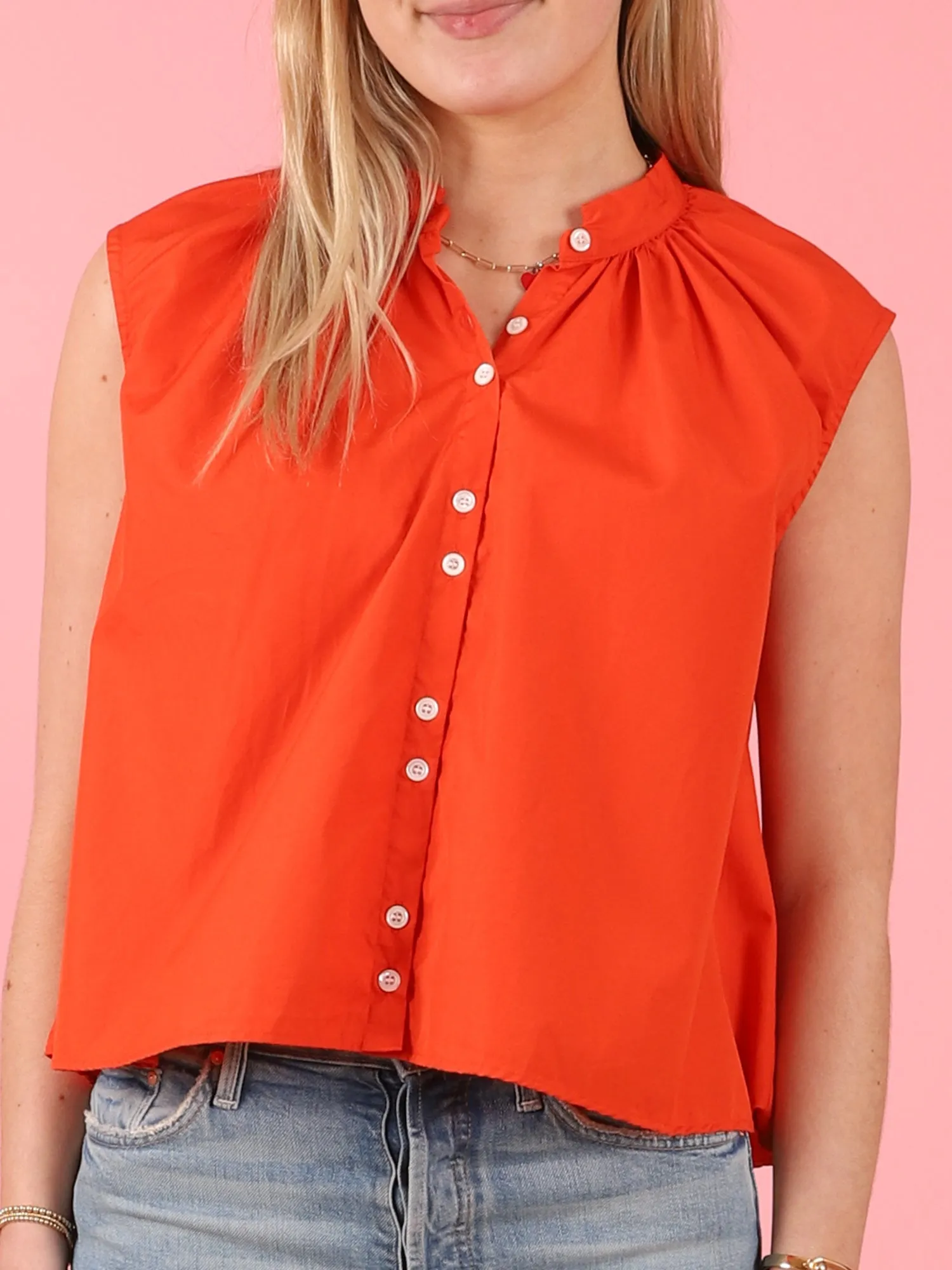 Sleeveless Shirred Collar Top