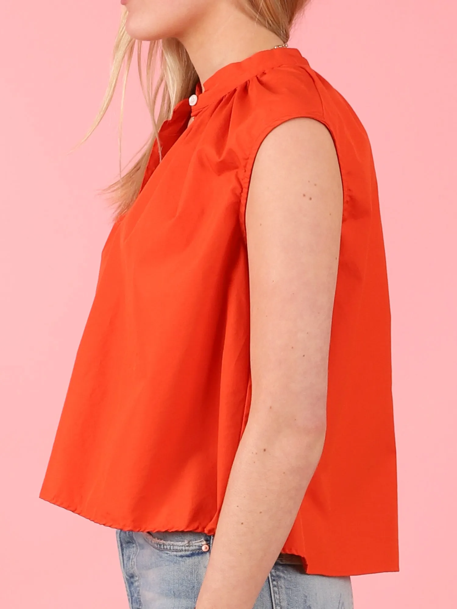 Sleeveless Shirred Collar Top