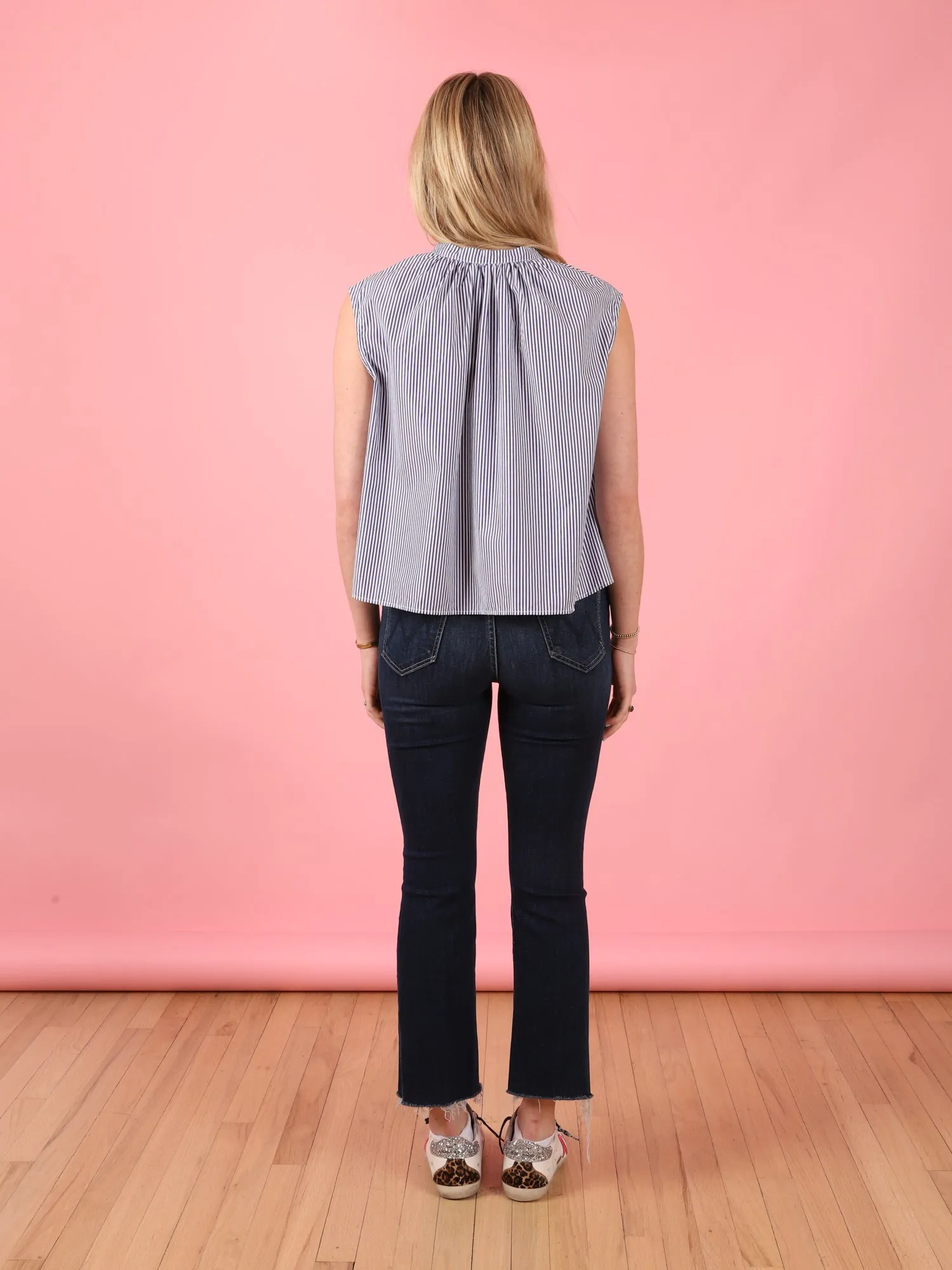 Sleeveless Shirred Collar Top
