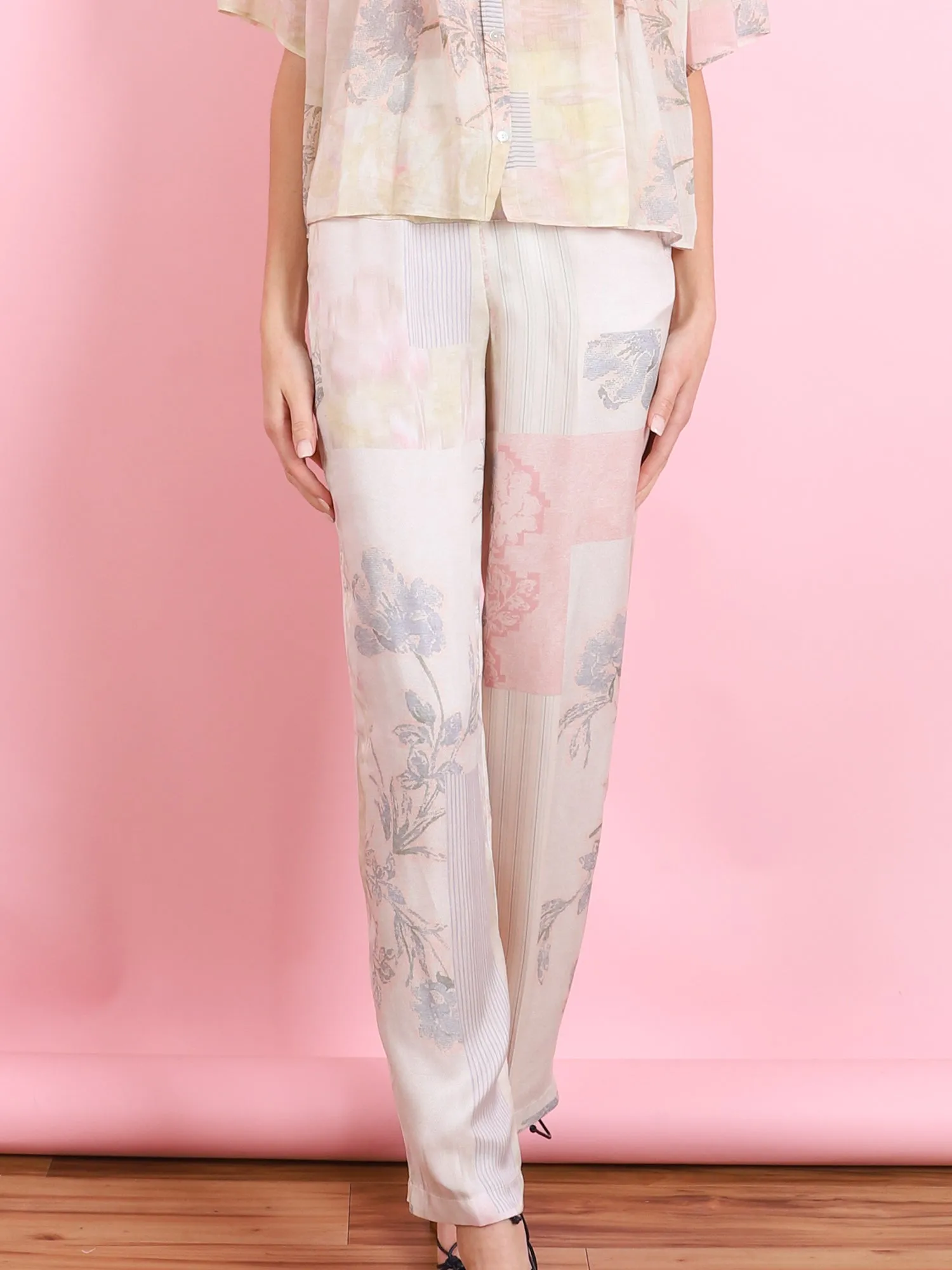 THE SACRED GARDEN PRINT SILK PANTS