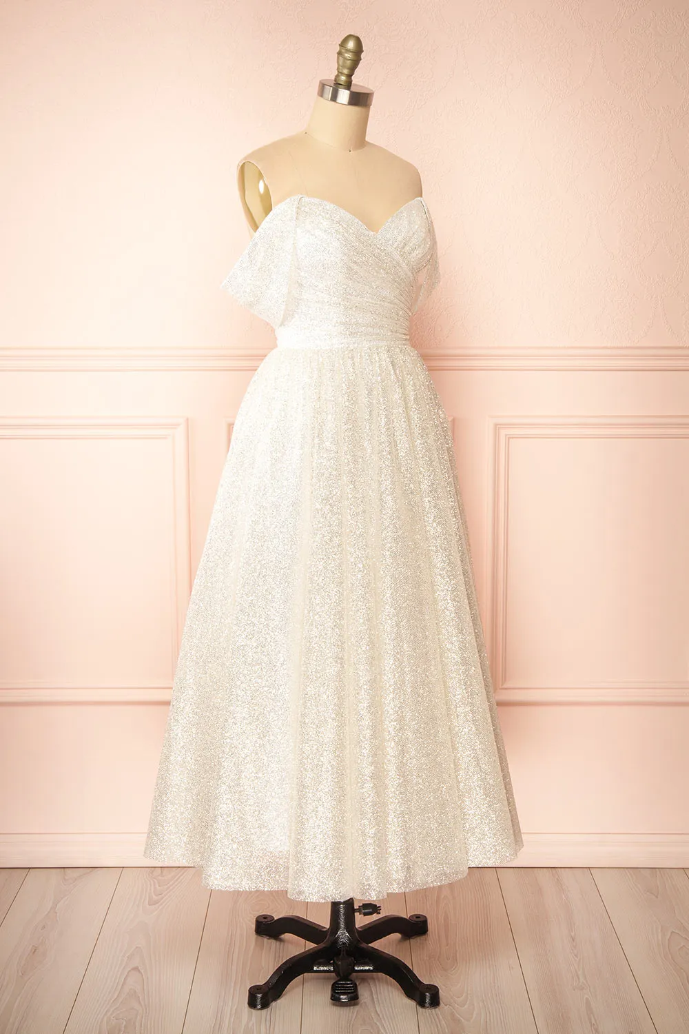 Vestra Ivory | Glittery A-Line Midi Dress