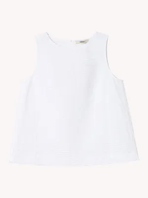 WHITE TEXTURED SLEEVELESS BLOUSE